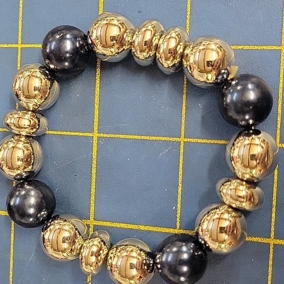 Silver & Blue Bead Stretch Bracelet - Picture 1 of 4